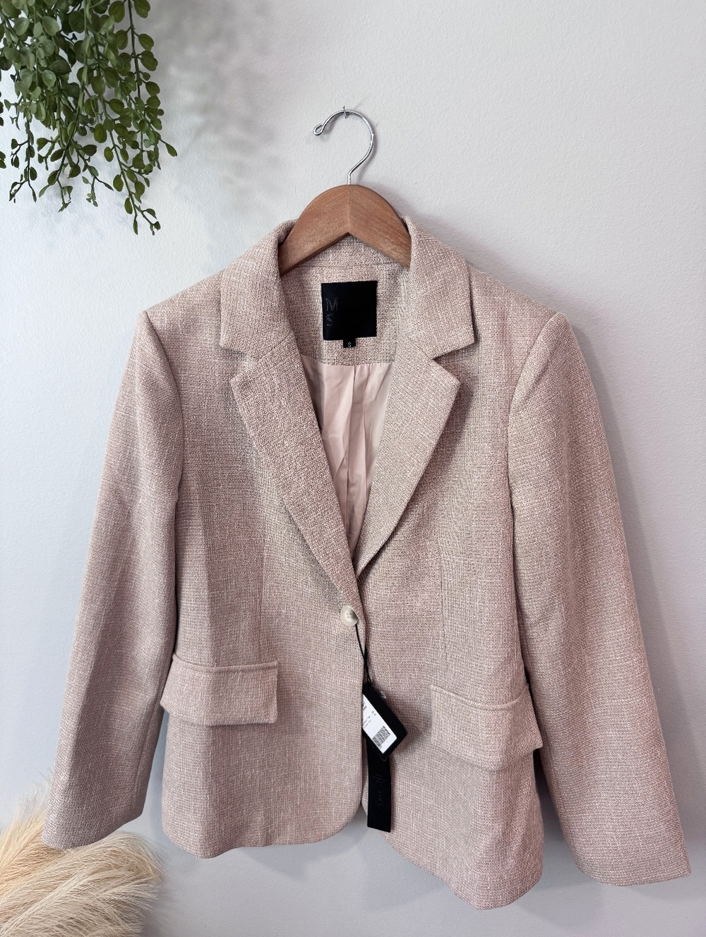 New With Tags MinaSelf Women's  Beige Tweed Size Small Blazer Jacket